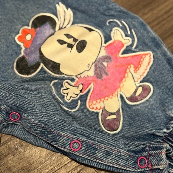 Vintage Disney Baby Minnie Mouse Denim Pant 3-6 Months Snap Bottom 90s Mickey Co - Picture 2 of 7